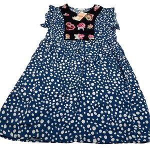 Kirundo size M blue‎ with white spots and embroidered flowers. Lined NWT.